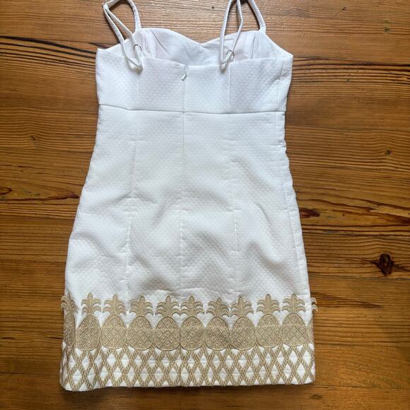 Lilly Pulitzer white quilted gold pineapple trim sleeveless dress SIZE 0 - Picture 6 of 6